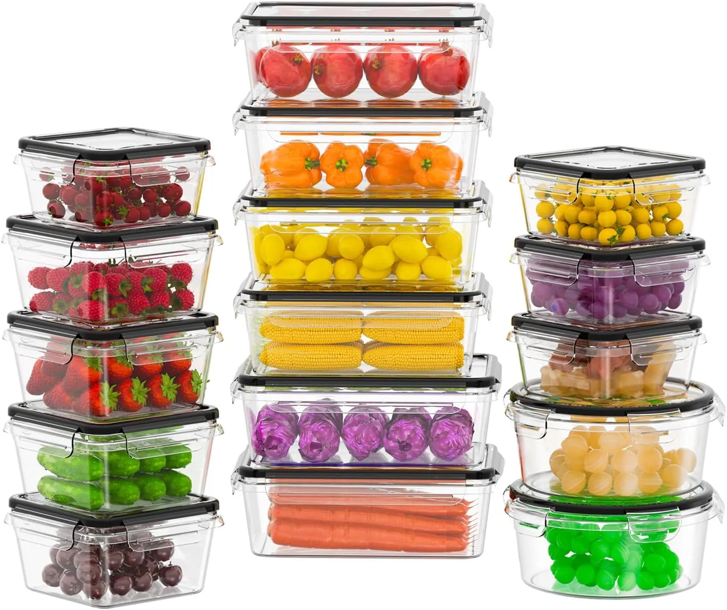 32 Piece Airtight Plastic Food Storage Containers with Lids (16-Pack 360oz)