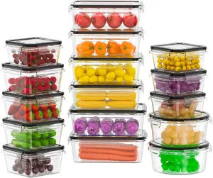 32 Piece Airtight Plastic Food Storage Containers with Lids (16-Pack 360oz)
