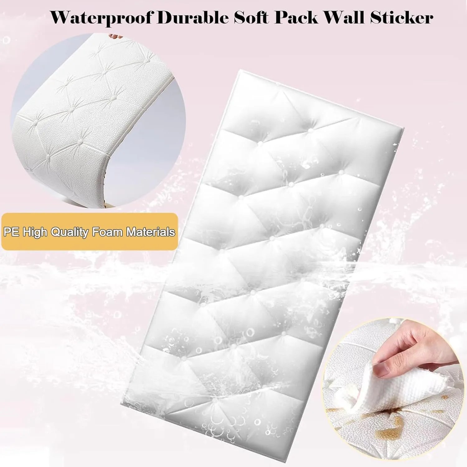 3D Anti Collision Wall Padding for Bedroom, Peel and Stick Headboard Padded Wall Cushion Upholstered Self-Adhesive Wall Panels Playroom Decorative Protection Panel Pink 4 Pack（11.8"x23.6"）