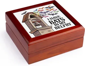 3dRose, Funny Cool I Have Bats in My Belfry being Confused Satire, Jewelry Box 5.5x5.5 inch with 4 inch tile