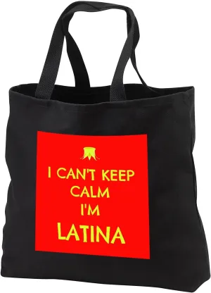 3dRose Xander funny sayings - I cant keep calm Im Latina, red, yellow - Black Tote Bag 14w x 14h x 3d (tb_172346)