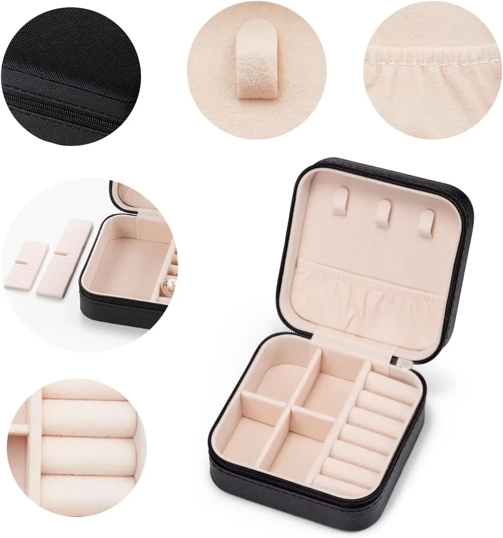 3pack/PU Leather Travel Jewelry Case, Mini Jewelry Box, Small Jewelry Organizer Portable Display Storage Case for Rings Earrings Necklace Bracelet, for Girls Women (Black - 3 Packs)