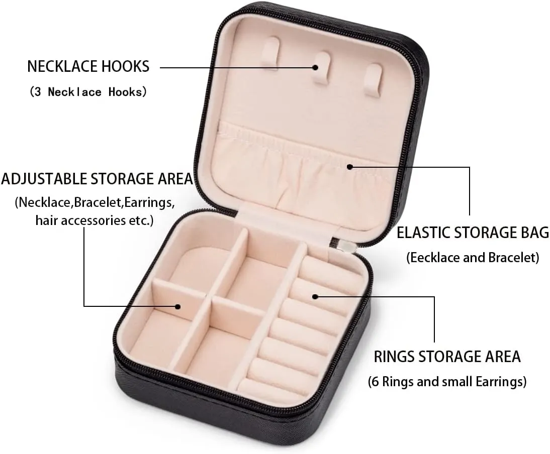 3pack/PU Leather Travel Jewelry Case, Mini Jewelry Box, Small Jewelry Organizer Portable Display Storage Case for Rings Earrings Necklace Bracelet, for Girls Women (Black - 3 Packs)