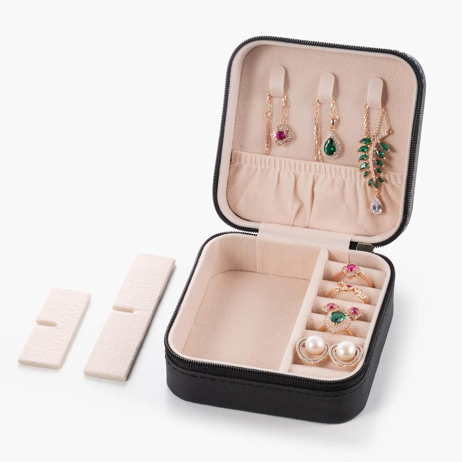 3pack/PU Leather Travel Jewelry Case, Mini Jewelry Box, Small Jewelry Organizer Portable Display Storage Case for Rings Earrings Necklace Bracelet, for Girls Women (Black - 3 Packs)