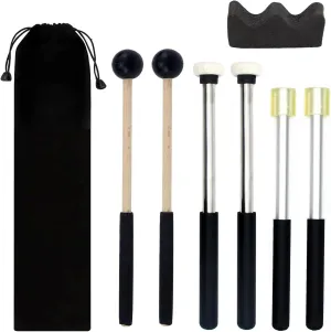 3Pair Steel Tongue Drum Mallet Hand Pan Sticks Percussion Instrument Accessories with Bracket, Velvet Storage Bag