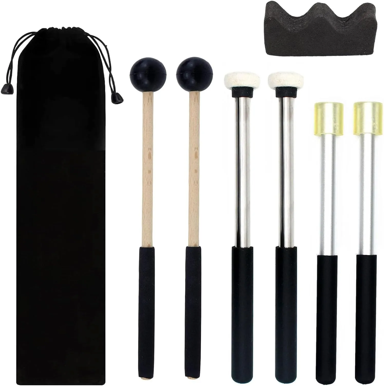 3Pair Steel Tongue Drum Mallet Hand Pan Sticks Percussion Instrument Accessories with Bracket, Velvet Storage Bag