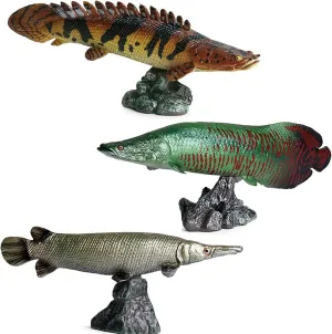 3Pcs Realistic Wild Fish Animal Figure Polypterus delhezi Arapaima gigas Pirarucu Alligator Gar Atractosteus Spatula Simulation Educational Model Toy Decoration Gift