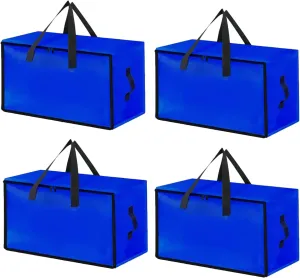 4 Pack Heavy-Duty Oversize Large Storage Bag Organizer with Zips and Tag Pocket for Moving, Clothes Storage, Laundry Bag, Packing, House Solutions(Blue)