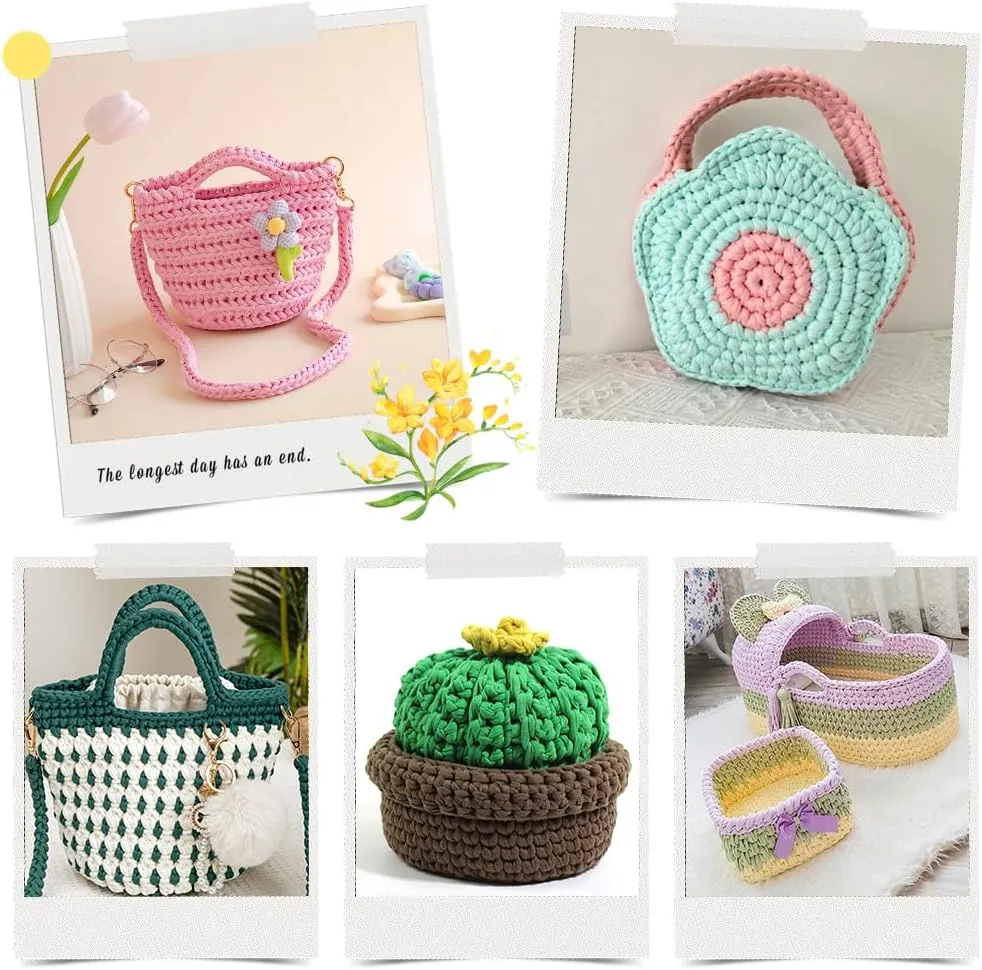 4 PCS 800g T-Shirt Yarn Elastic Fabric Crochet Cloth Yarn for DIY Knitting, Spaghetti Thick Knitting for Hand DIY Bag Basket Cushion Crocheting Projects,Home Decor B