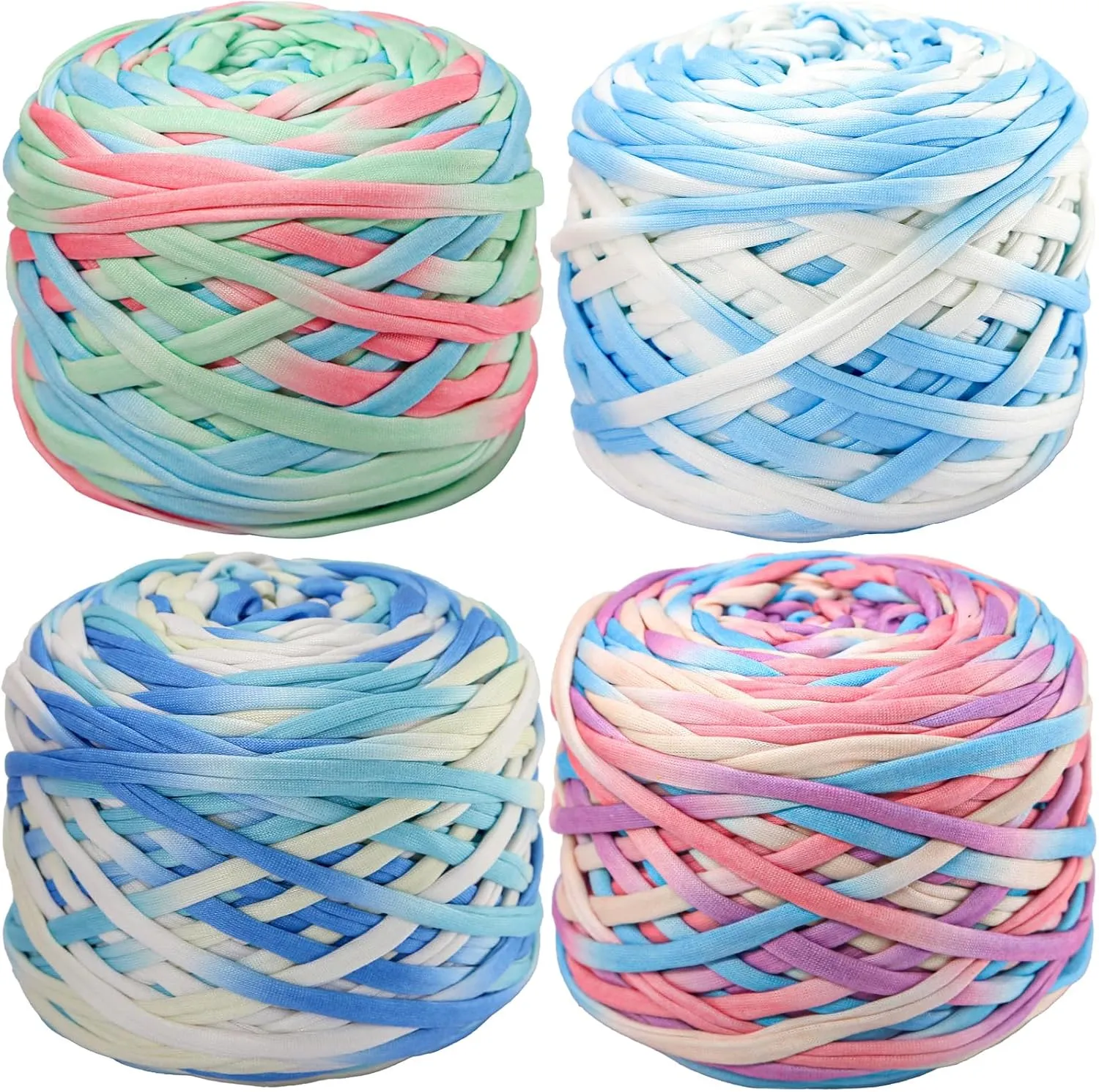 4 PCS 800g T-Shirt Yarn Elastic Fabric Crochet Cloth Yarn for DIY Knitting, Spaghetti Thick Knitting for Hand DIY Bag Basket Cushion Crocheting Projects,Home Decor B
