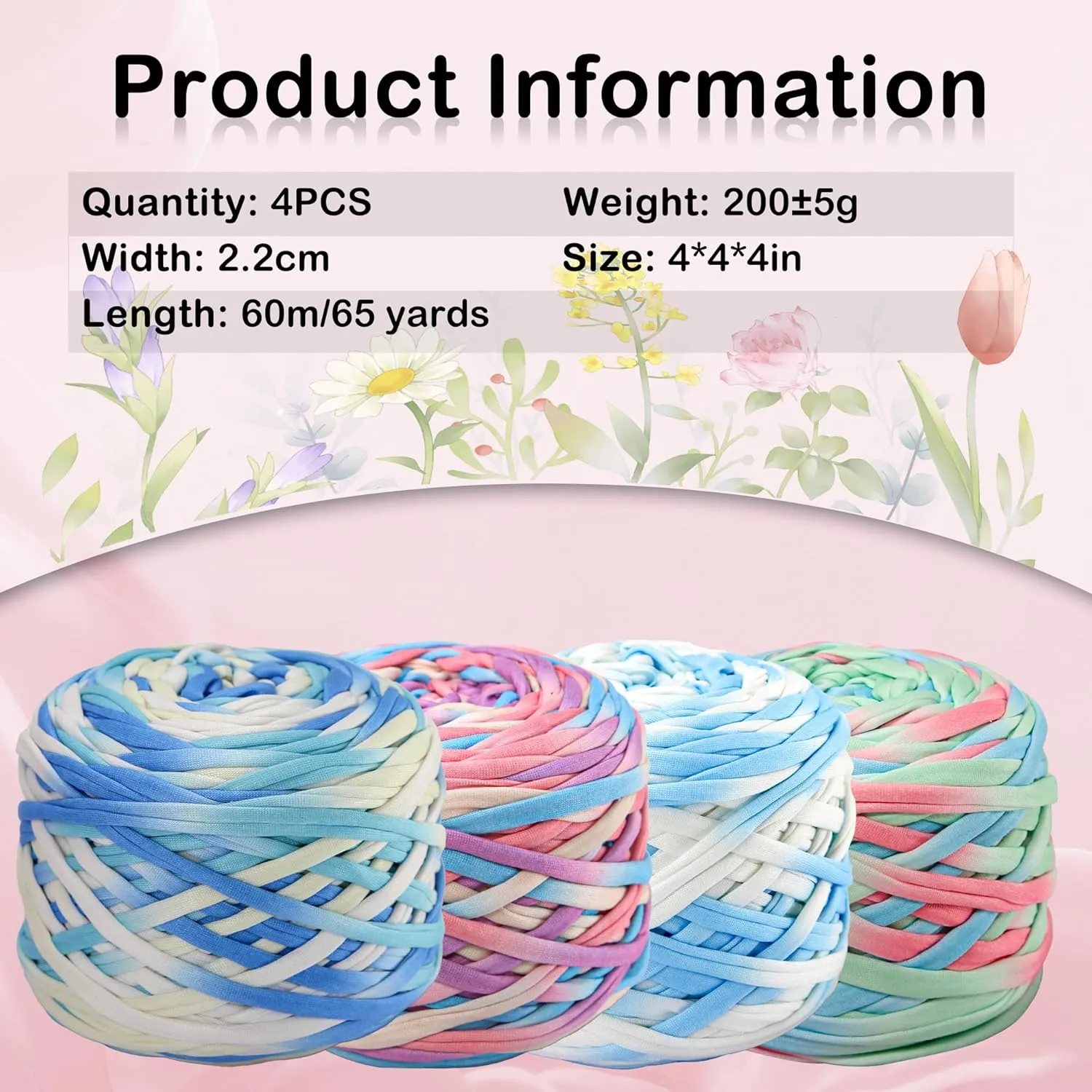 4 PCS 800g T-Shirt Yarn Elastic Fabric Crochet Cloth Yarn for DIY Knitting, Spaghetti Thick Knitting for Hand DIY Bag Basket Cushion Crocheting Projects,Home Decor B