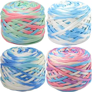 4 PCS 800g T-Shirt Yarn Elastic Fabric Crochet Cloth Yarn for DIY Knitting, Spaghetti Thick Knitting for Hand DIY Bag Basket Cushion Crocheting Projects,Home Decor B