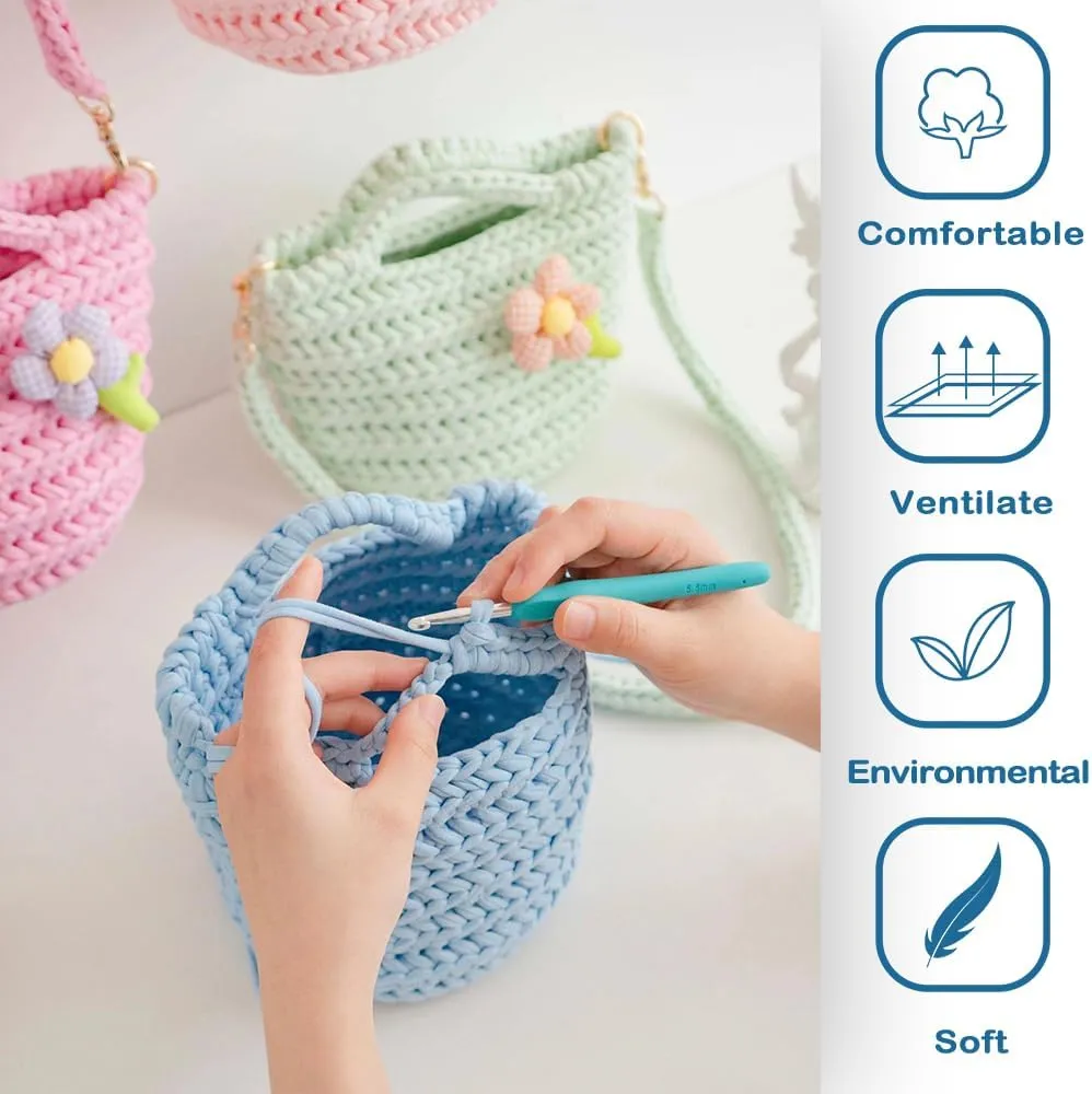 4 PCS 800g T-Shirt Yarn Elastic Fabric Crochet Cloth Yarn for DIY Knitting, Spaghetti Thick Knitting for Hand DIY Bag Basket Cushion Crocheting Projects,Home Decor B