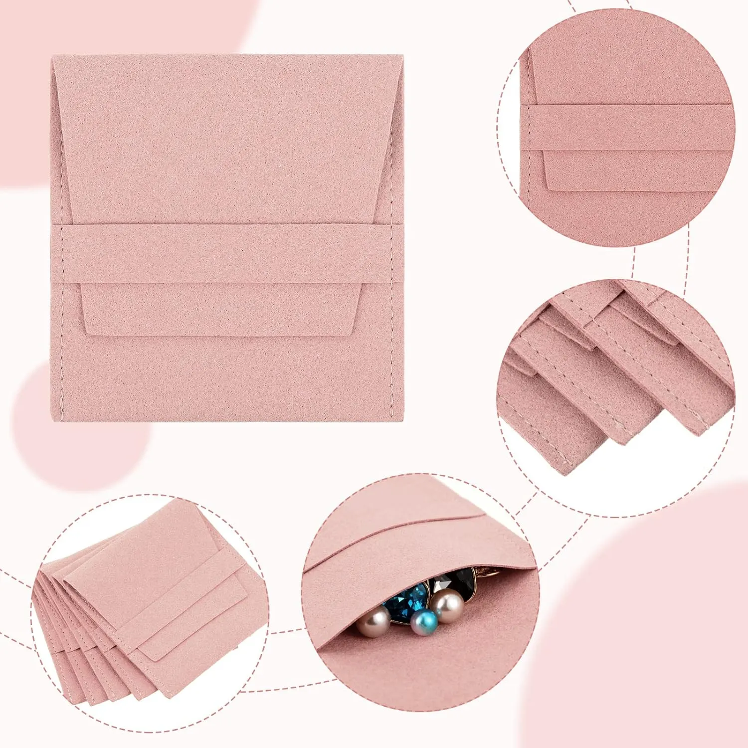 40 Pcs Microfiber Jewelry Pouch with Band 8 x 8 Cm, Jewelry Packaging Bag Luxury Small Gift Bags Microfiber Bag for Bracelet Necklace Packaging