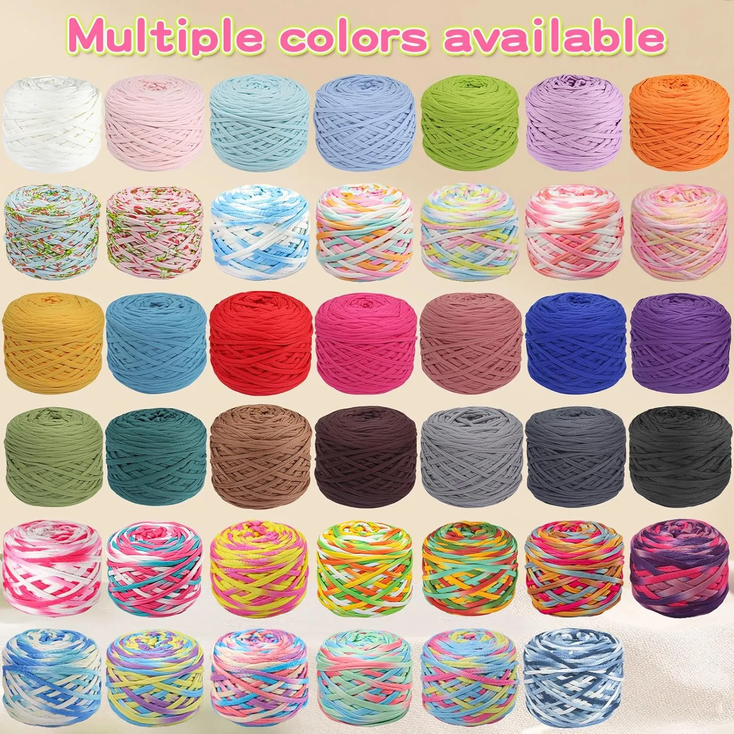 400g T-Shirt Yarn Elastic Fabric Crochet Cloth Yarn for Crochet, 130 Yards Spaghetti Knitting for Hand Bag Basket Cushion Crocheting Projects,Home Decor 01
