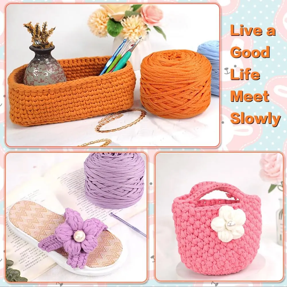 400g T-Shirt Yarn Elastic Fabric Crochet Cloth Yarn for Crochet, 130 Yards Spaghetti Knitting for Hand Bag Basket Cushion Crocheting Projects,Home Decor 01