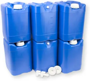 5-Gallon Stackable Water Storage Containers, w/Lids   Spigots, Easy Fill, Survial Supply, Emergency Water Storage for Camping and Disaster Preparedness, RV, Camping, 30 Gallon (6 Tanks Set)