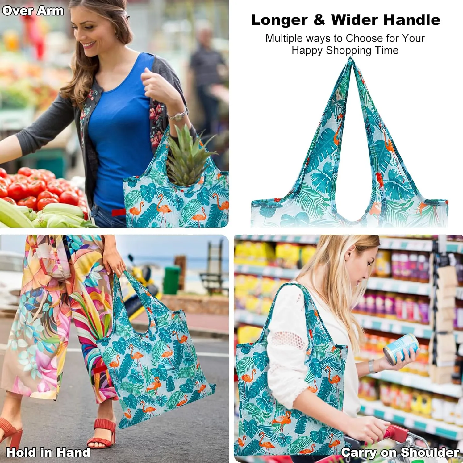 5 Pack Tote Bags Bulk Nylon Bags Blue Flamingo