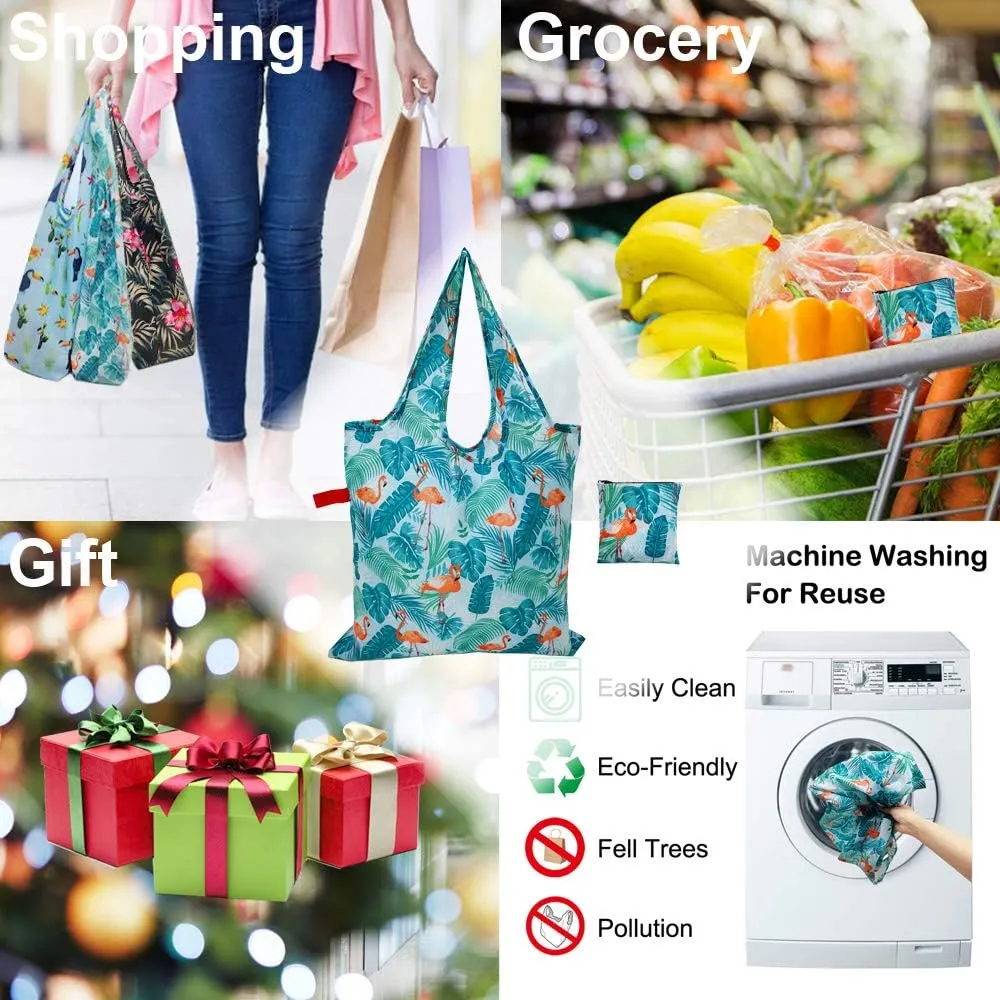 5 Pack Tote Bags Bulk Nylon Bags Blue Flamingo