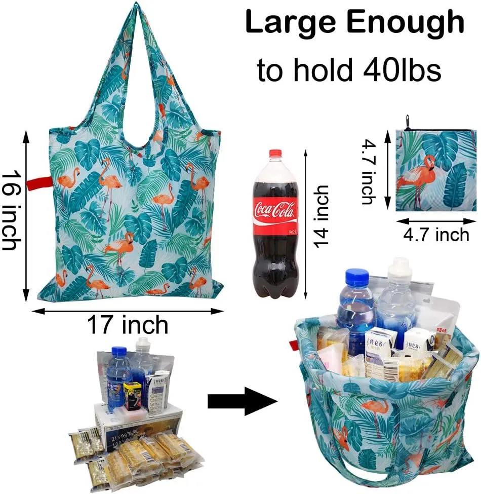 5 Pack Tote Bags Bulk Nylon Bags Blue Flamingo