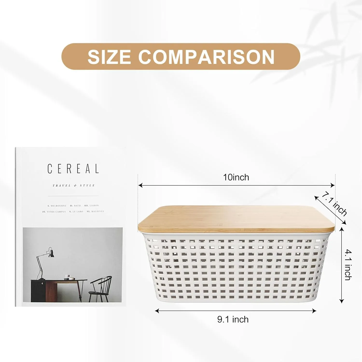 5 Quart Plastic Storage Bin with Bamboo Lid, Stackable Decorative Storage Basket Box Containers with Label for Organizing shelves Closet Office Playroom Classroom, White 6 Pack