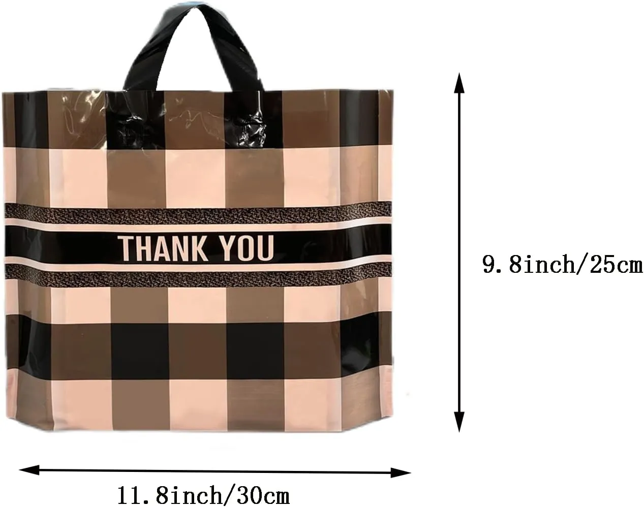 50 Count 9.8'' x 11.8'' Plaid Plastic Merchandise Thank You Bags with Handle - Perfect for Parties, Favors, Goodies