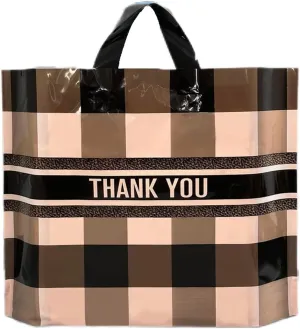 50 Count 9.8'' x 11.8'' Plaid Plastic Merchandise Thank You Bags with Handle - Perfect for Parties, Favors, Goodies
