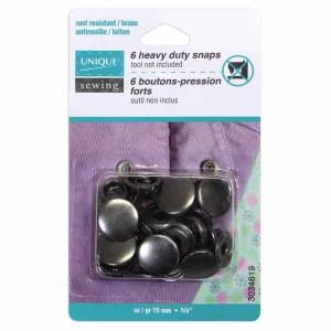 5/8" (15 mm) Heavy Duty Snaps, Set of 6 - Gunmetal