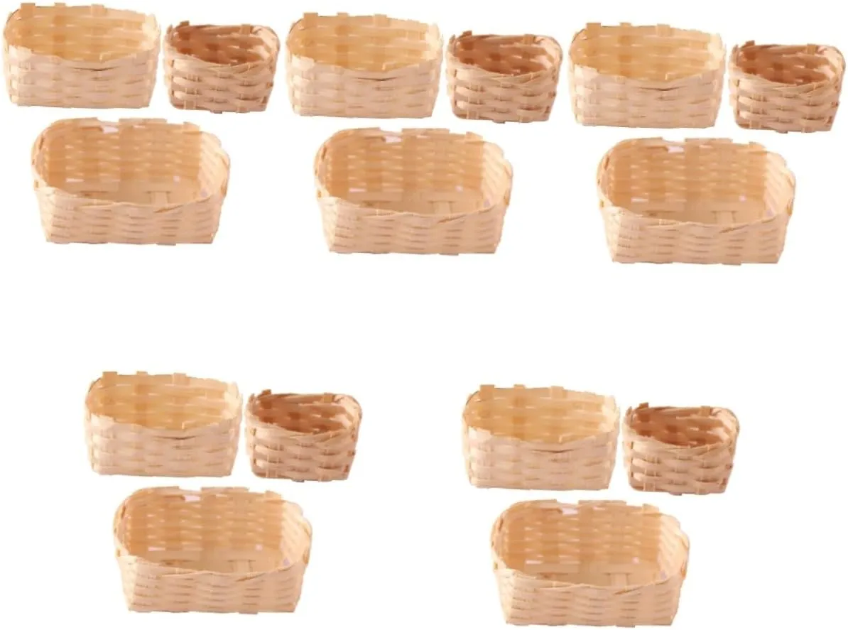 5sets Miniature Woven Baskets Compact Storage Bins for Home Decor DIY Dollhouse Accessories Rustic Mini Fruit Baskets for Childrens Playroom Office Garden 3pcs*5