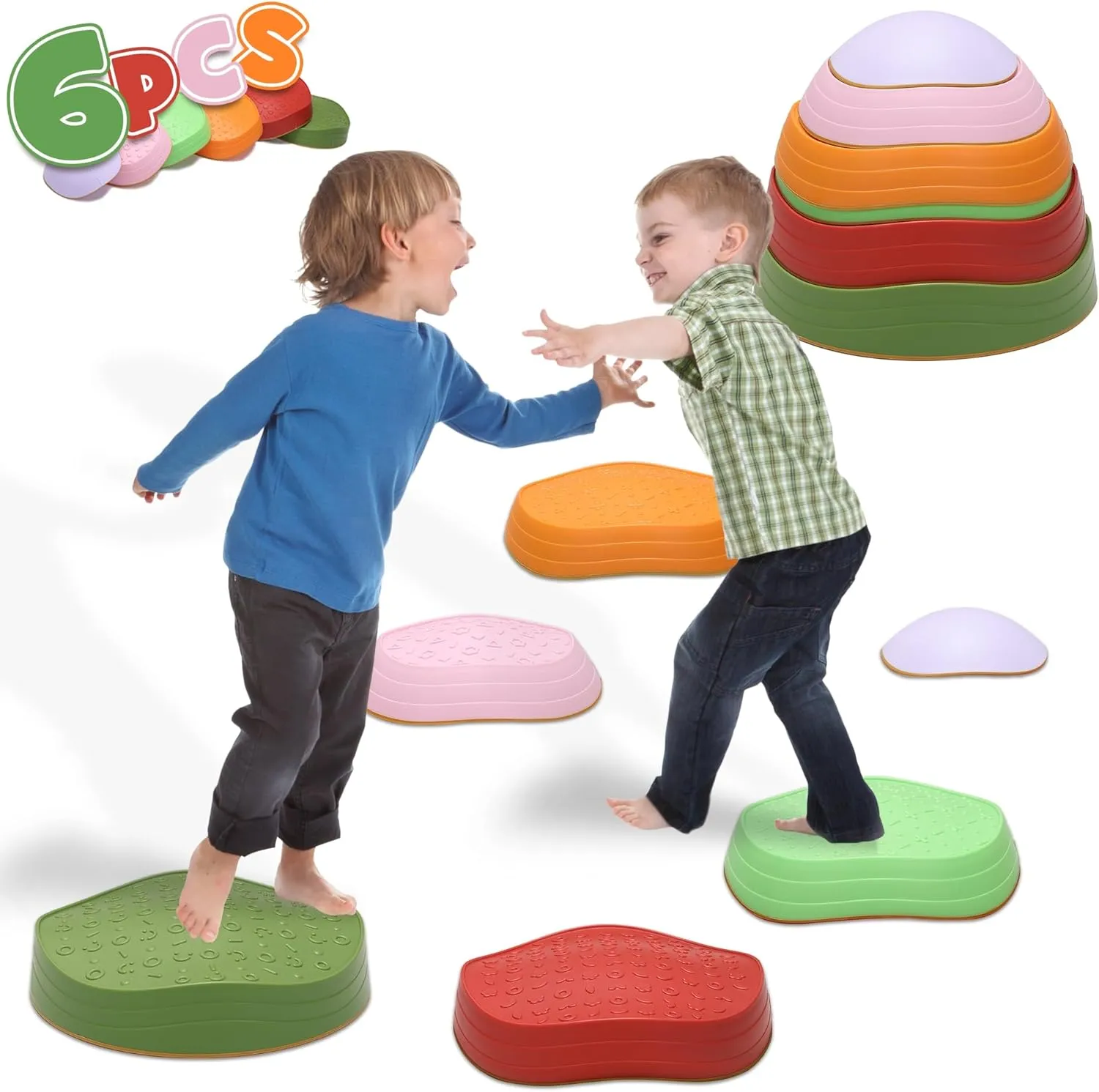 6 PCS Stepping Stones for Kids, Non-Slip Balance Stepping Stones, Sensory Toys for Toddlers Coordination Skills, Outdoor Indoor Toddler Toys for Age 3 4 5 6 7 8