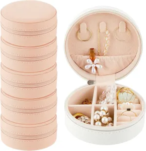 6 Pcs Travel Jewelry Case Bridesmaid Gift Boxes Jewelry Travel Organizer Small Round Jewelry Box Mini Storage PU Leather