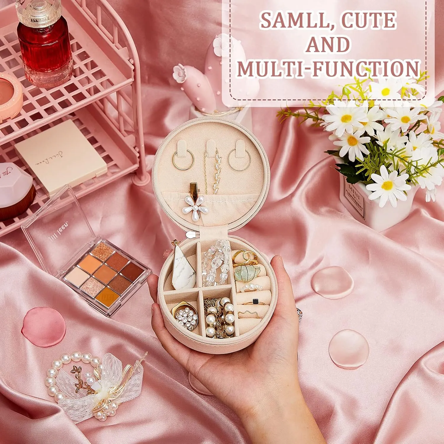 6 Pcs Travel Jewelry Case Bridesmaid Gift Boxes Jewelry Travel Organizer Small Round Jewelry Box Mini Storage PU Leather