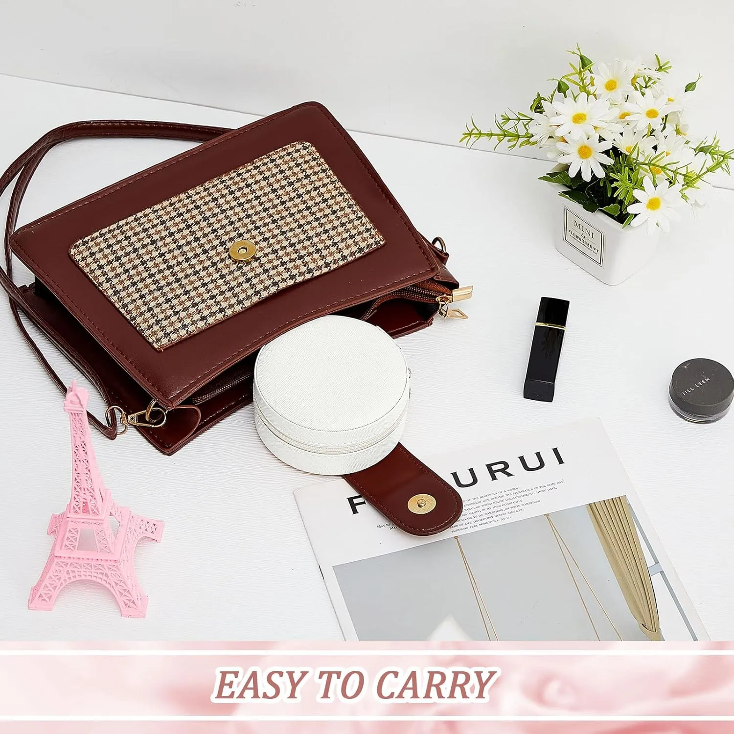 6 Pcs Travel Jewelry Case Bridesmaid Gift Boxes Jewelry Travel Organizer Small Round Jewelry Box Mini Storage PU Leather