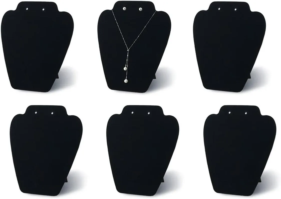 6 Pieces Black Velvet Necklace Display, Jewelry Display for Selling and Shows, Necklace Easel Stand, Collapsible Jewelry Bust Stand, Reinforced Bracket (7 3/8" W X 8 2/8" H)