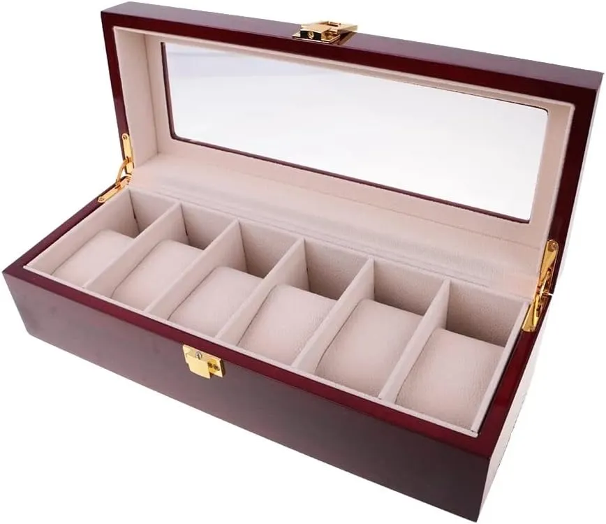 6 Slots Wooden Watch Box Display Case Organizer Jewelry Storage Gift Jewelry Storage Box(D)