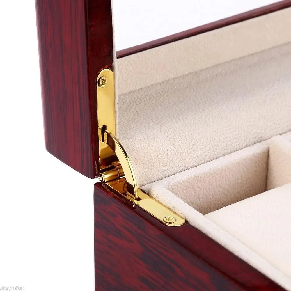 6 Slots Wooden Watch Box Display Case Organizer Jewelry Storage Gift Jewelry Storage Box(D)