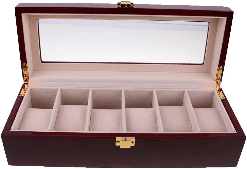 6 Slots Wooden Watch Box Display Case Organizer Jewelry Storage Gift Jewelry Storage Box(D)