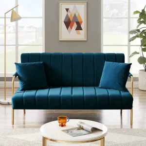 61" Modern Velvet Loveseat Sofa,Upholstery Love Seat Couches with Tufted Backrest,Golden Metal Legs,Accent Sofa for Living Room Bedroom Apartment Office (Drak Blue)
