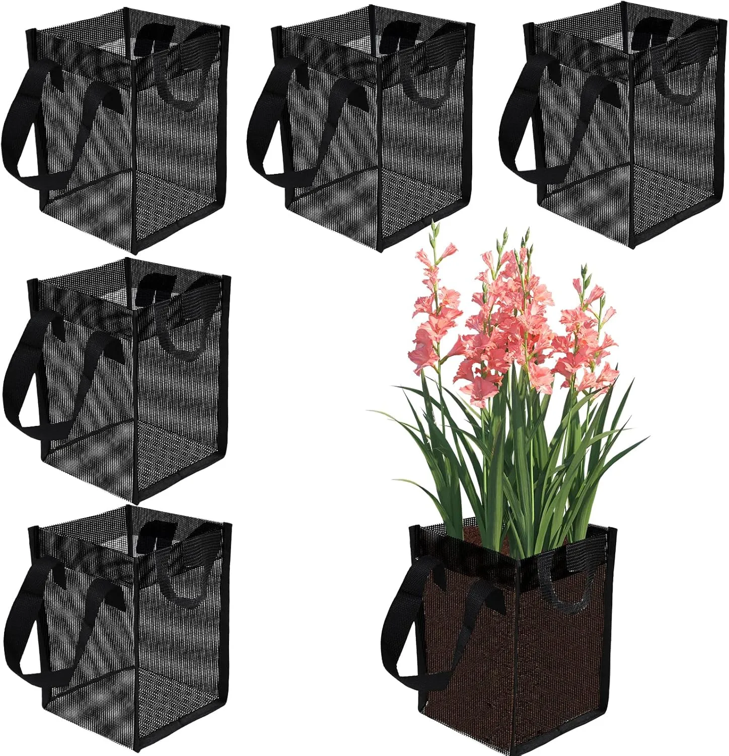 6PCS Aquatic Pond Planting Bags, 5.9x5.9x7.9 Inch Water Lily Mesh Bags 1 Gallon Aquatics Planter Pot Pond Plant Baskets Aquatic Plants Growing Container with Handles for Lotus Water Garden Bog Plants