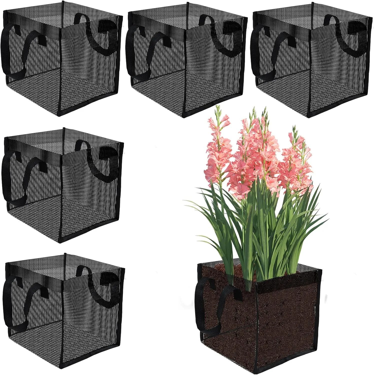6PCS Aquatic Pond Planting Bags, 7.9" Water Lily Mesh Bags 2 Gallon Large Aquatics Planter Pot Pond Plant Baskets Aquatic Plants Growing Container with Handles for Lotus Water Garden Bog Plants