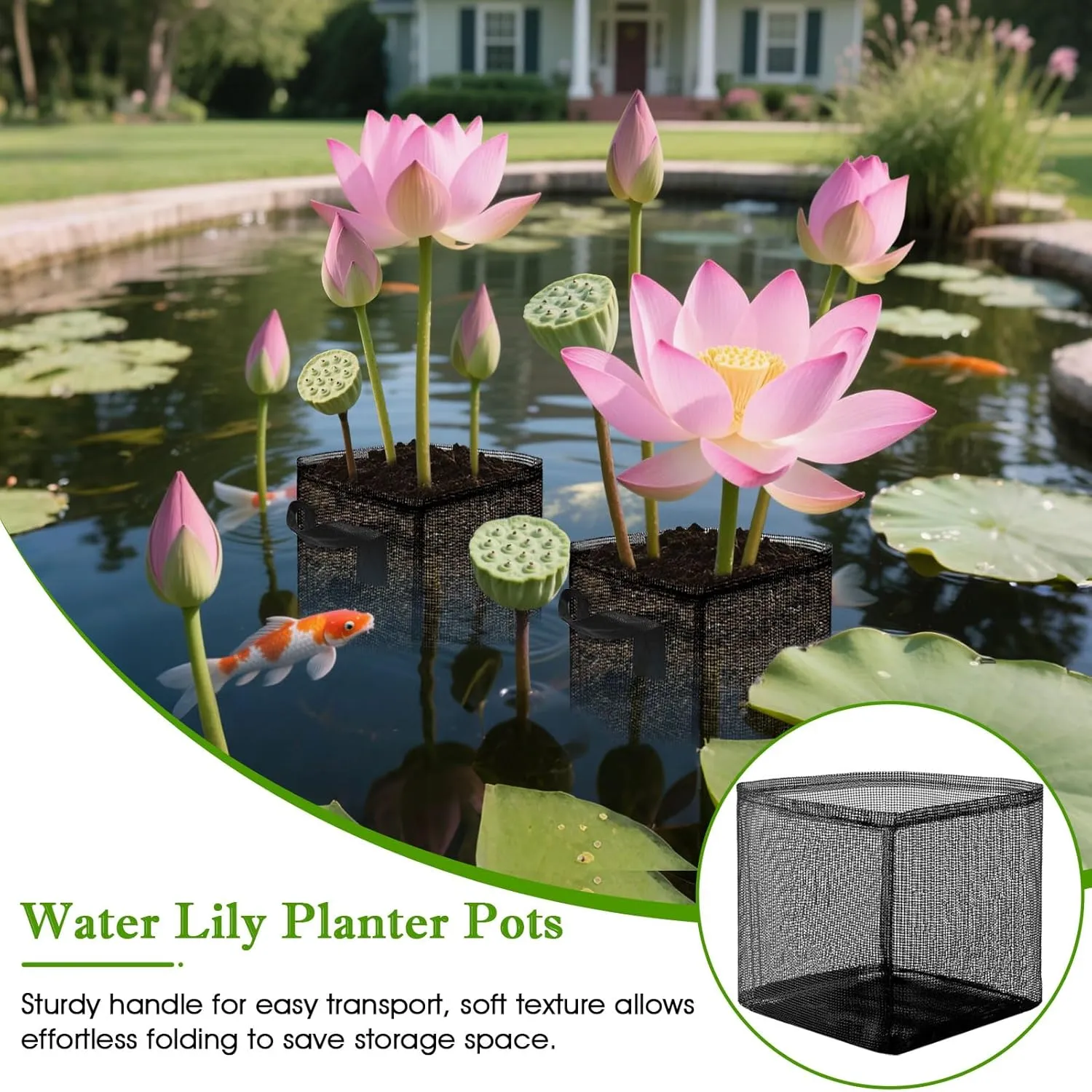 6PCS Aquatic Pond Planting Bags,7.4"x7.4" Reusable Breathe Mesh Aquatic Lily Plant Pots for Pond,Aquatic Plants or Terrestrial Plant (Black, Square)