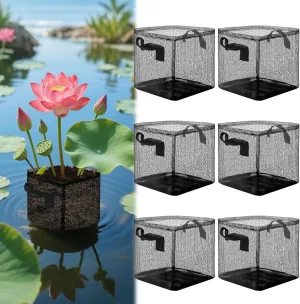 6PCS Aquatic Pond Planting Bags,7.4"x7.4" Reusable Breathe Mesh Aquatic Lily Plant Pots for Pond,Aquatic Plants or Terrestrial Plant (Black, Square)