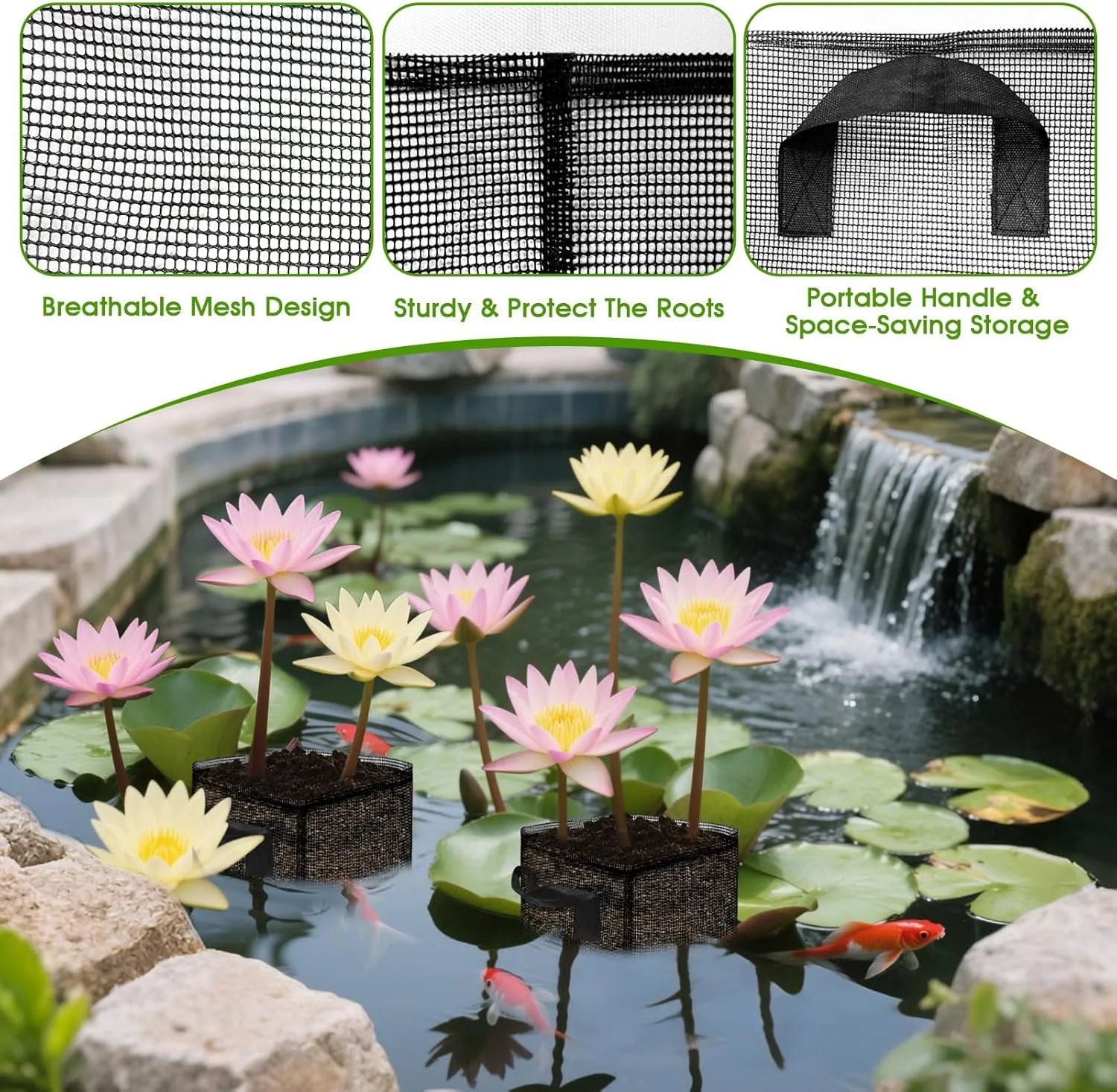 6PCS Aquatic Pond Planting Bags,7.4"x7.4" Reusable Breathe Mesh Aquatic Lily Plant Pots for Pond,Aquatic Plants or Terrestrial Plant (Black, Square)
