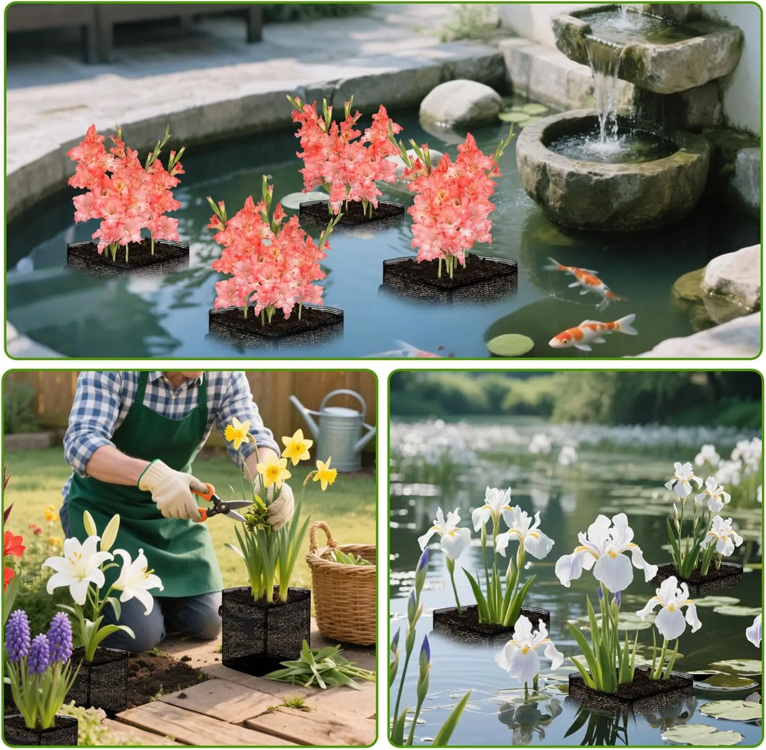 6PCS Aquatic Pond Planting Bags,7.4"x7.4" Reusable Breathe Mesh Aquatic Lily Plant Pots for Pond,Aquatic Plants or Terrestrial Plant (Black, Square)