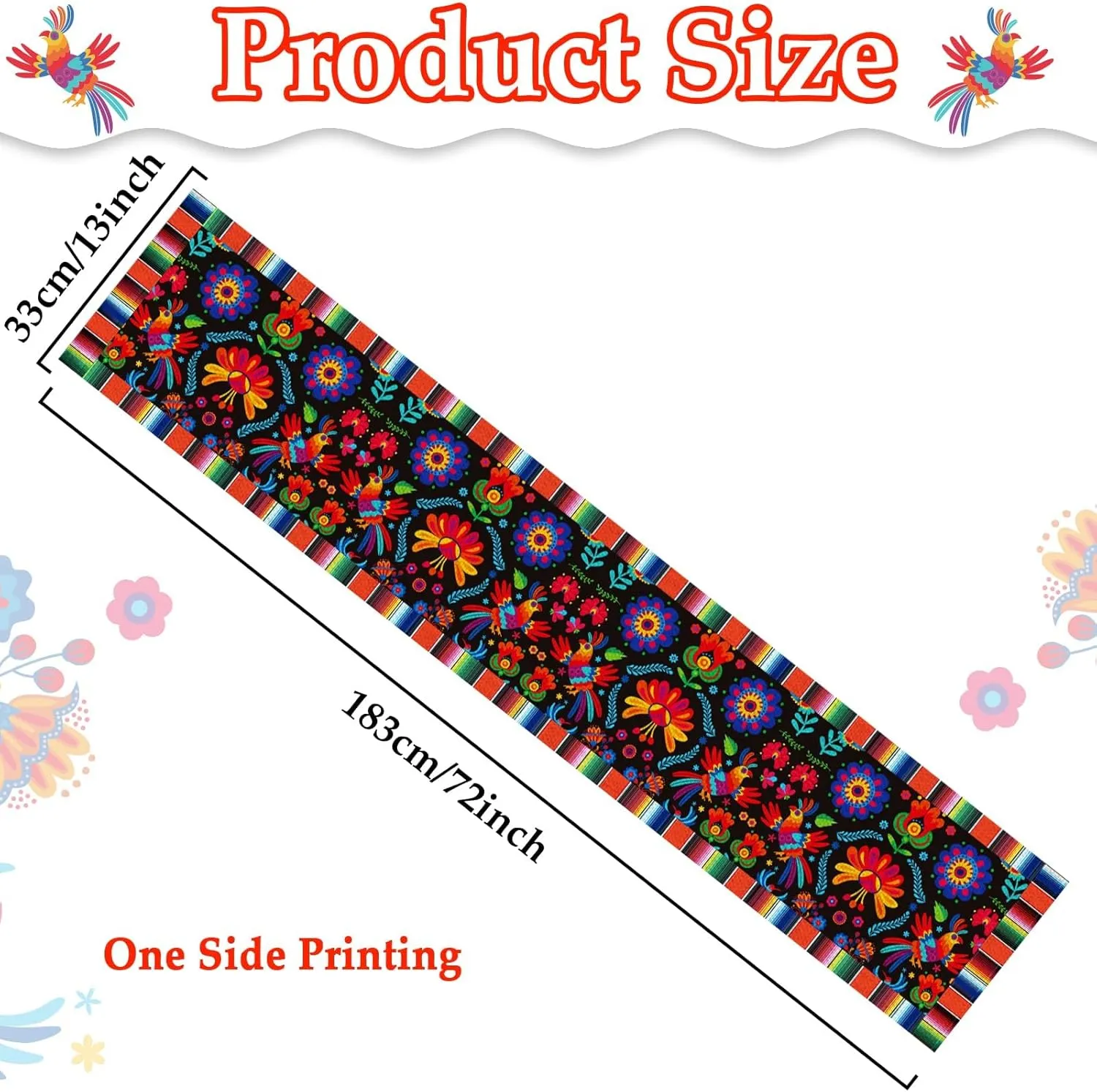 6pcs Linen Mexican Fiesta Table Runner Decoration 72×13inch Long Cinco De Mayo Dia De Los Muertos Runners Farmhouse Runner Day of The Dead Decor and Supplies for Kitchen Dining Home Table Decoration
