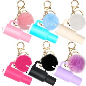 6pcs Mini Tumbler Keychain for Stanley Cup Cute Chapstick Holder Key Chain Charms Backpack Bag for Women Girls
