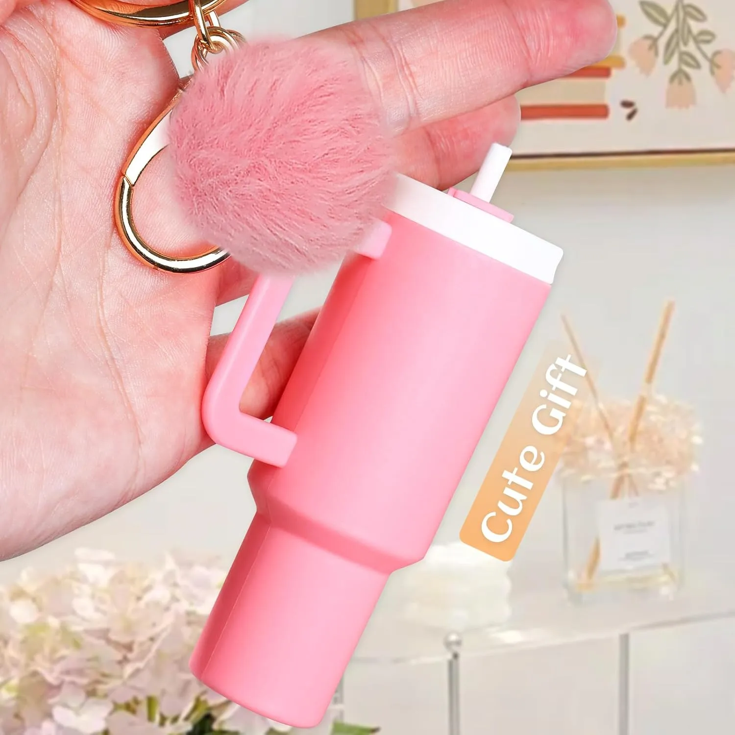 6pcs Mini Tumbler Keychain for Stanley Cup Cute Chapstick Holder Key Chain Charms Backpack Bag for Women Girls