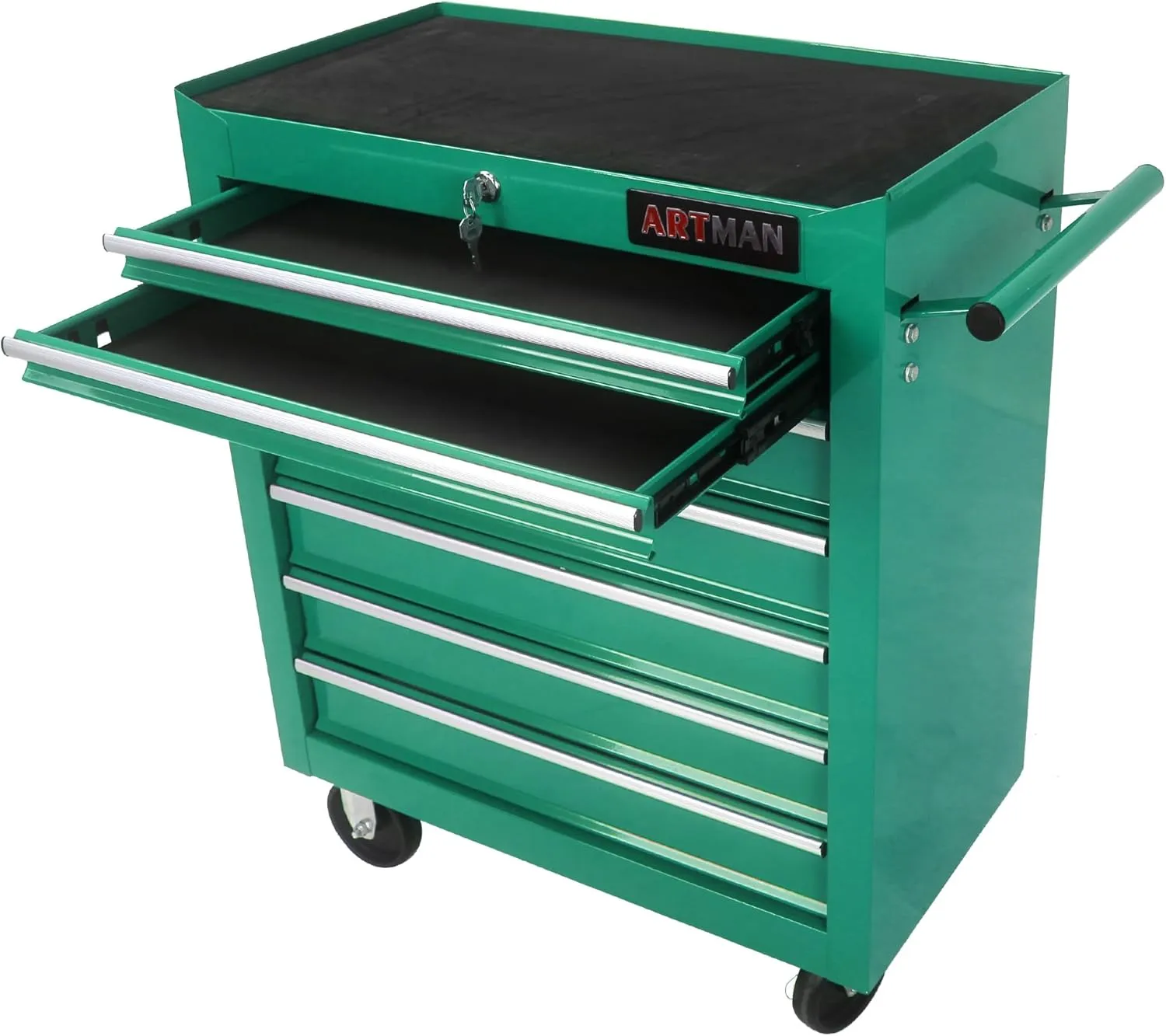 7-Drawer Tool Chest with Rolling Multifunctional Tool Cart, Storage Organizer Cabinets with Key Locking for Garage, Warehouse, Repair Shop (Green)