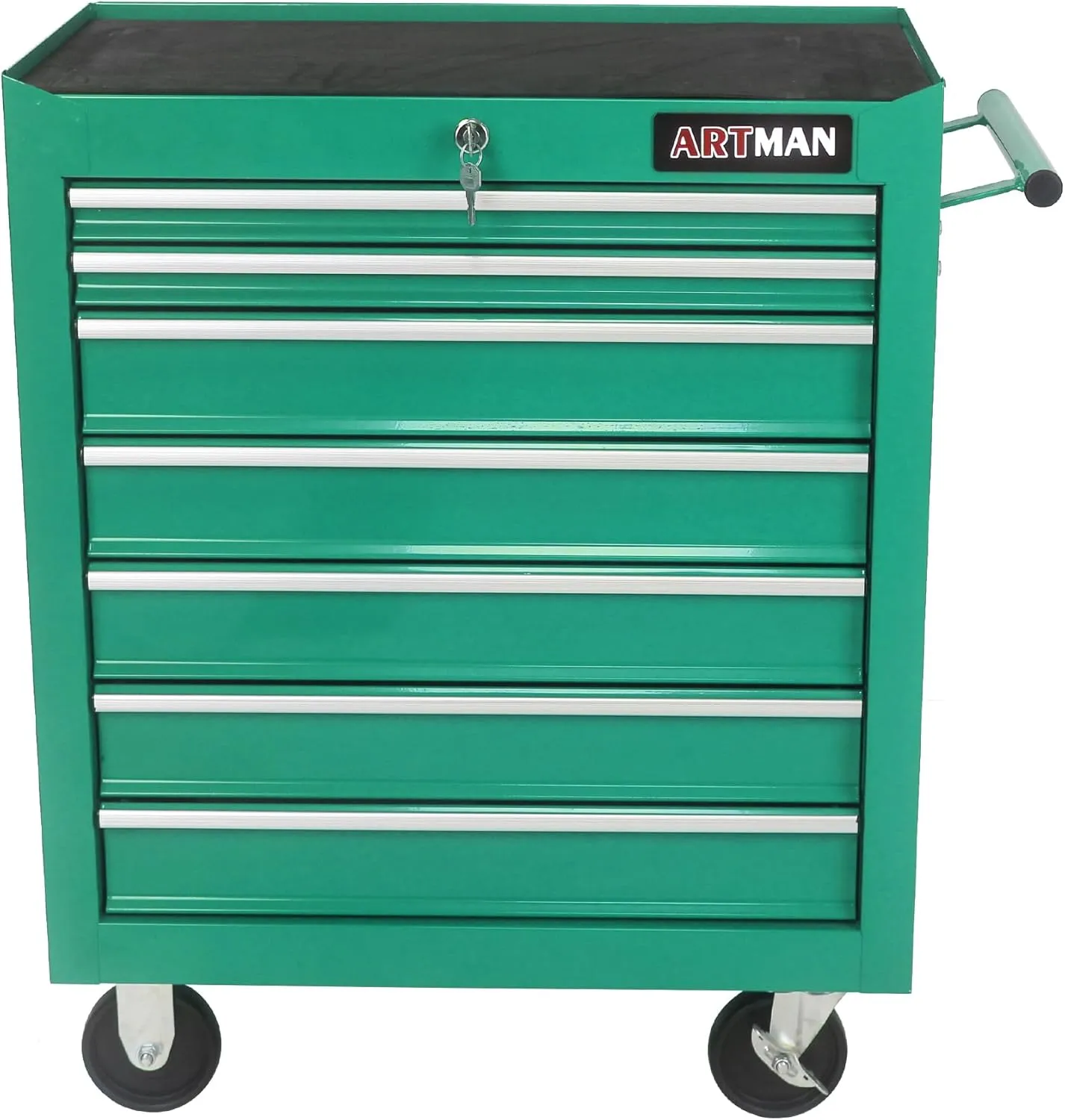 7-Drawer Tool Chest with Rolling Multifunctional Tool Cart, Storage Organizer Cabinets with Key Locking for Garage, Warehouse, Repair Shop (Green)