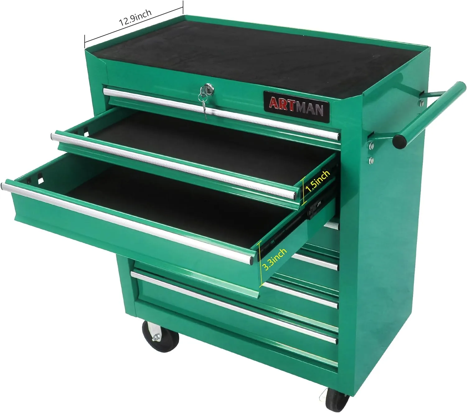 7-Drawer Tool Chest with Rolling Multifunctional Tool Cart, Storage Organizer Cabinets with Key Locking for Garage, Warehouse, Repair Shop (Green)